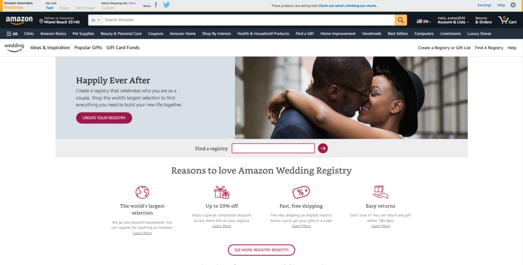 Top Wedding Registries
Amazon Bridal Registry